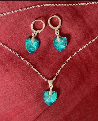 Conjunto Plata 925 Corazón Azul