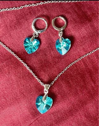 Conjunto Plata 925 Corazón Azul