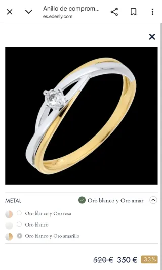 Anillo Edenly Oro Blanco/Amarillo Diamante