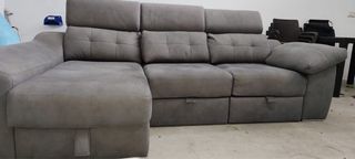 Sofá chaiselongue gris tela