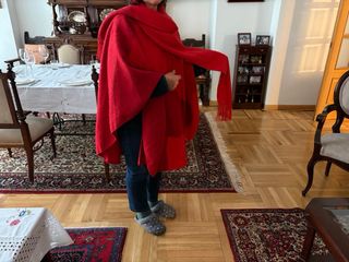 Capa abrigo roja con bufanda 100% lana de alpaca