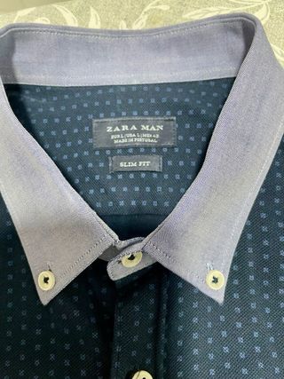 Camisa Zara Hombre Manga Corta Estampada Azul