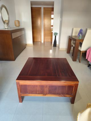 Mesa baja de madera maciza salón/sofá 90x90x45cm