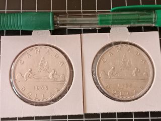2 Monedas Dólar Canadá Plata 1965  y 1966 Canoa