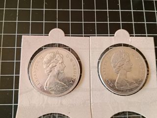 2 Monedas Dólar Canadá Plata 1965  y 1966 Canoa