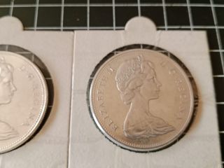 2 Monedas Dólar Canadá Plata 1965  y 1966 Canoa