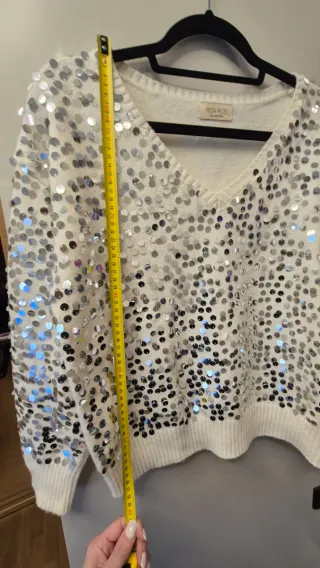 Jersey blaco lentejuelas plateadas