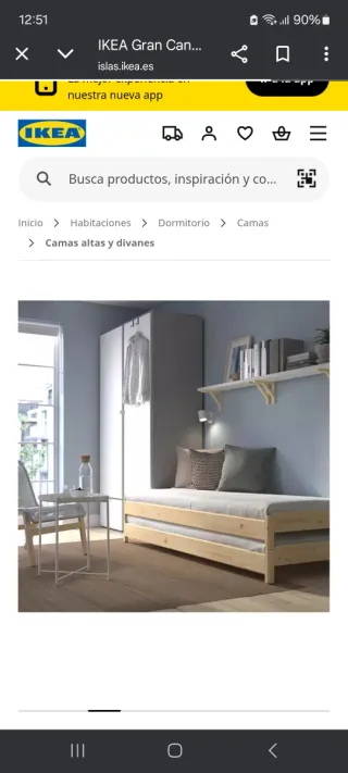 Cama apilable UTÅKER Ikea 80x200. Colchón espuma.