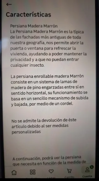 Persiana madera color marrón 117x105 cm