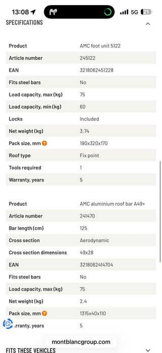 Baca coche Mont Blanc 0945104 aluminio con llave