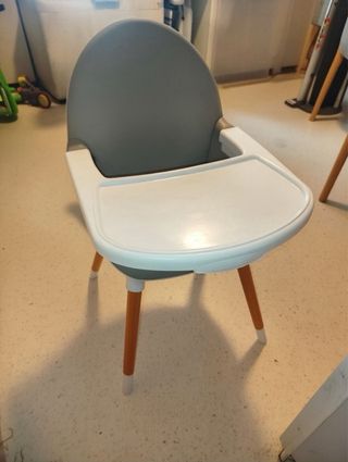 Trona bebé, silla madera y gris