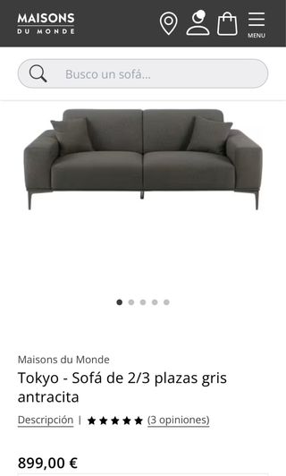 Sofá diseño gris 2-3 plazas Tokyo Maisons Dumonde