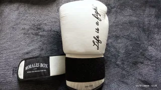 Guantes de boxeo de piel blancos Life is a fight