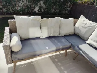 Sofá de exterior ratan y madera