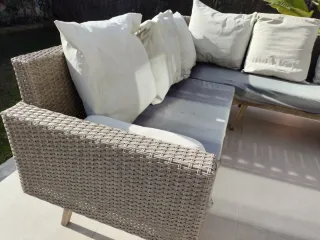 Sofá de exterior ratan y madera