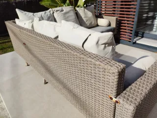 Sofá de exterior ratan y madera