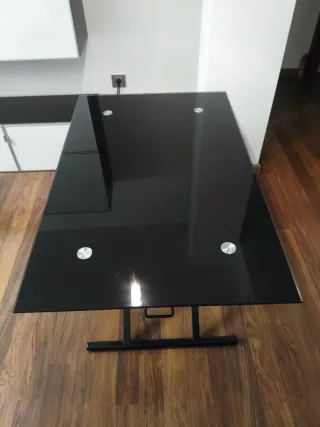 Mesa cristal negra regulable altura