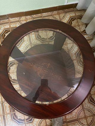 Mesa centro madera y cristal redonda