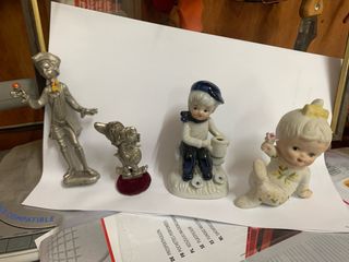 4 statuette vintage peltro e ceramica