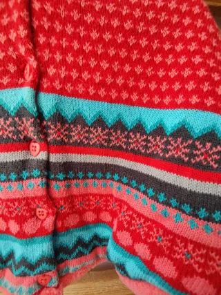 Poncho punto y polar 6 meses coral turquesa