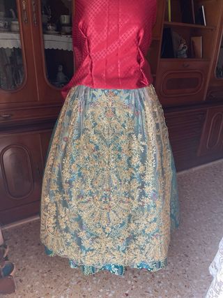 Falda Fallera Brocada  Verde.