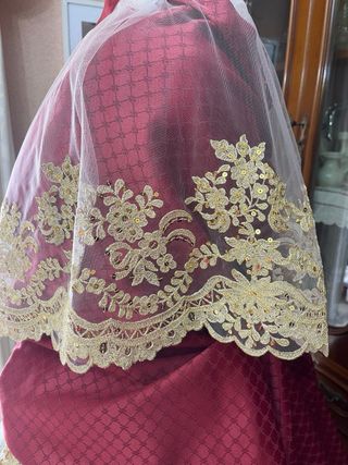 Falda Fallera Brocada  Verde.