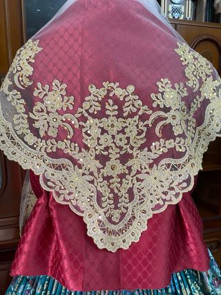 Falda Fallera Brocada  Verde.