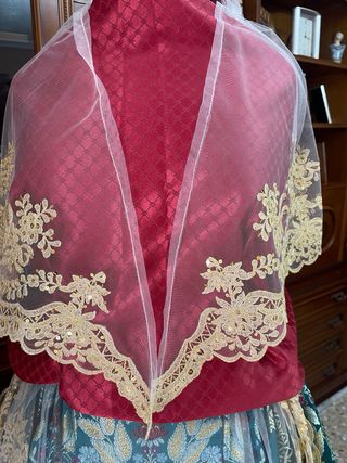 Falda Fallera Brocada  Verde.