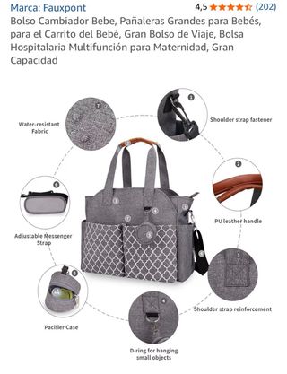 Bolso cambiador bebe gris multifuncional