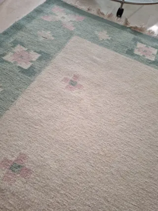 Alfombra de lana beige rosa claro y verde azulado