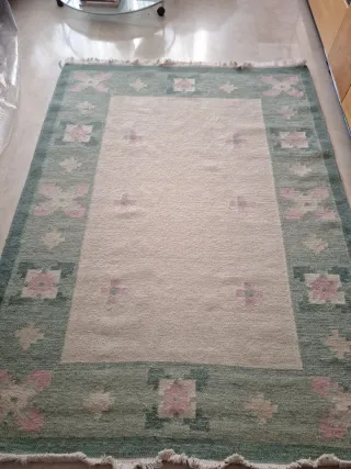 Alfombra de lana beige rosa claro y verde azulado