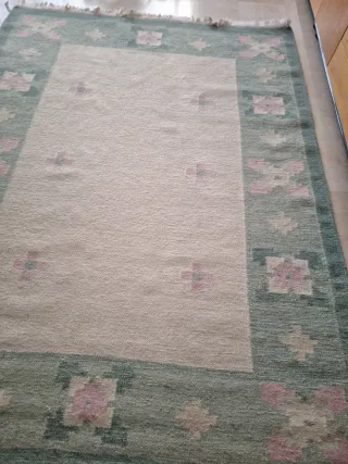 Alfombra de lana beige rosa claro y verde azulado