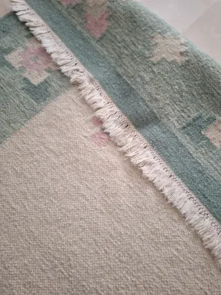 Alfombra de lana beige rosa claro y verde azulado