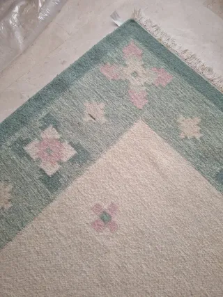 Alfombra de lana beige rosa claro y verde azulado