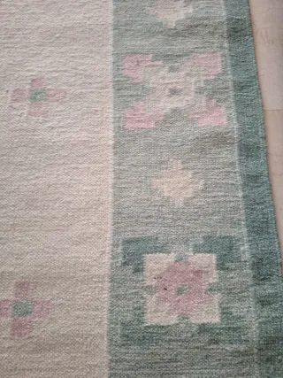 Alfombra de lana beige rosa claro y verde azulado