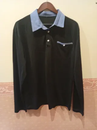 Polo manga larga caballero negro