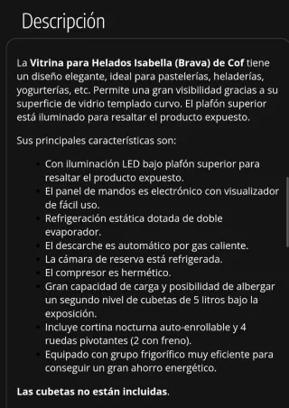 Vitrina expositora de helados