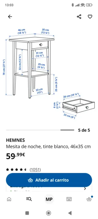 Mesitas de Noche Ikea Hemnes Blancas (2uds)