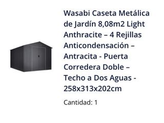 Caseta Jardín Metálica Wasabi 2.58x3.14m