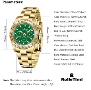 Reloj Rolls Timi automático Hombre Dorado y Verde