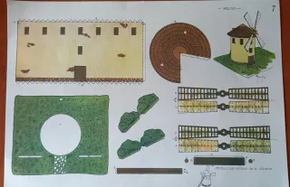Recortable Maqueta hórreo, ferrocarril y molino