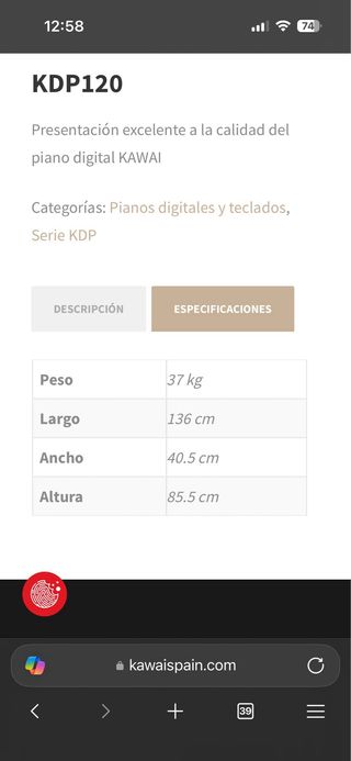 Teclado Kawai KDP 120 - Casi Nuevo