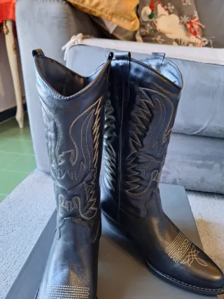 Stivali texani tutti in pelle vitello neri