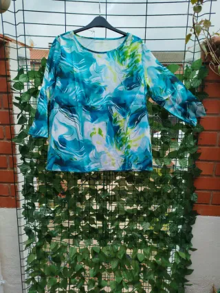Blusa mujer,manga tres cuartos Acuática, XXL