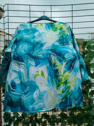 Blusa mujer,manga tres cuartos Acuática, XXL