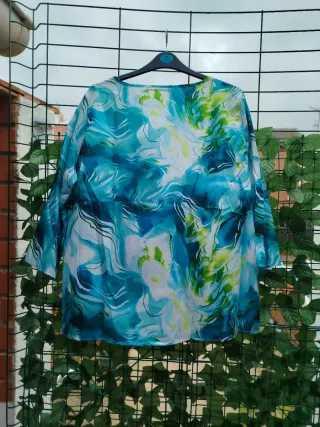 Blusa mujer,manga tres cuartos Acuática, XXL
