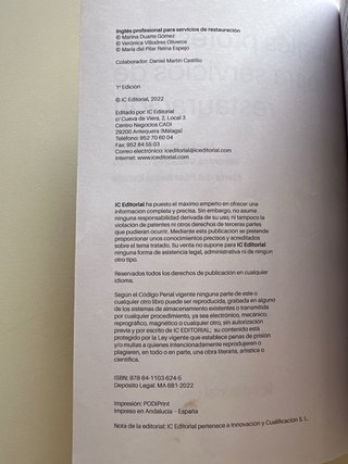 Inglés profesional para servicios de restauración