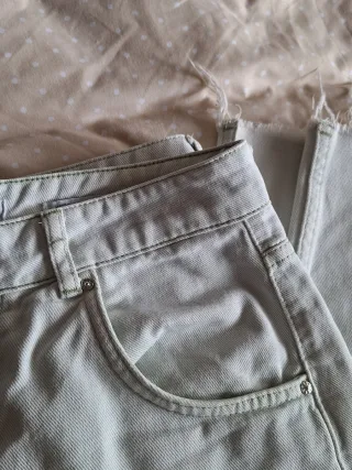 Pantalón wide leg tiro alto blanco y verde