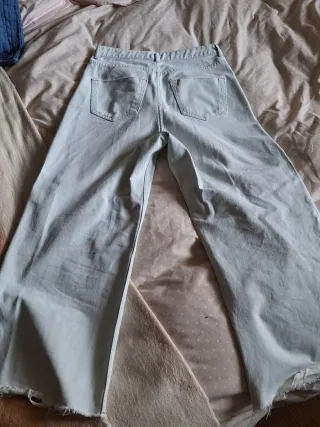 Pantalón wide leg tiro alto blanco y verde