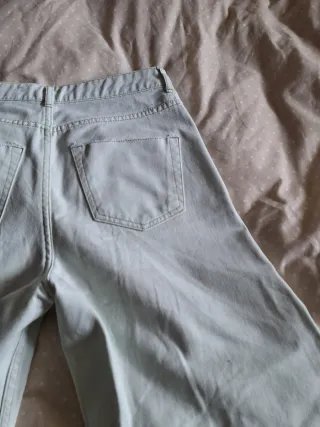 Pantalón wide leg tiro alto blanco y verde